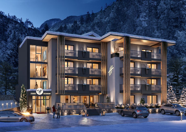 Vier Hotel Studios Restaurant Tirol Aussenansicht Winter